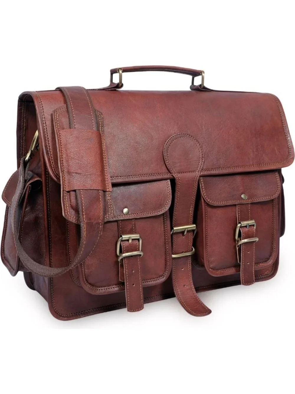 Handmade Vintage Leather Messenger Bag, Adjustable Crossbody Laptop Briefcase